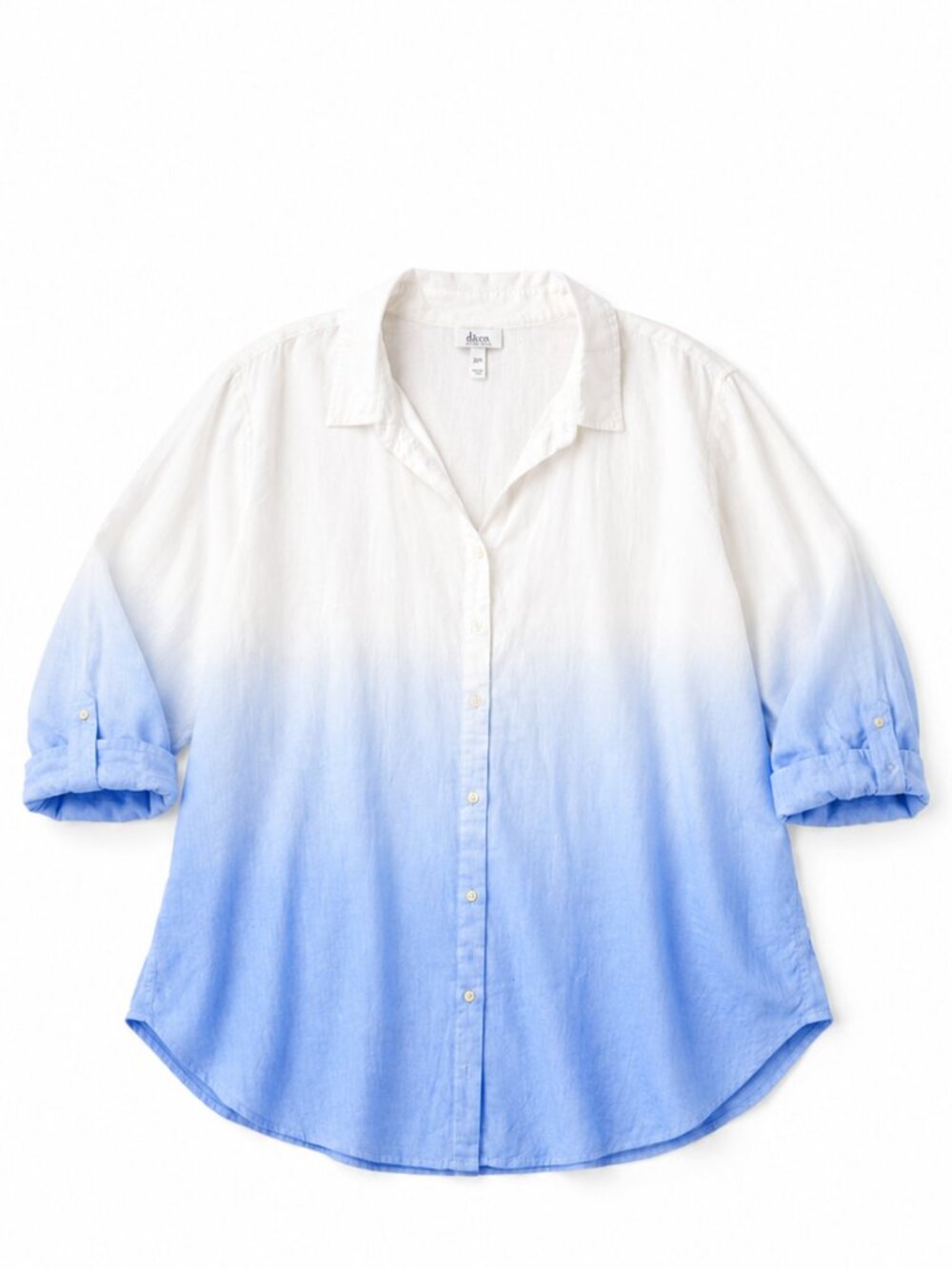 Denim & Co Linen Blend Shirt Women’s 3X Blue Ombre Button Down Plus Size EUC
